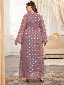 大碼隨機燙金波點織帶拼接腰帶外套和洋裝 - 彩色 - 查看 2