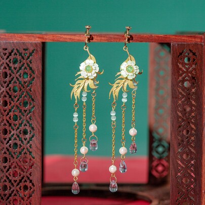 Flower Decor Faux Pearl Drop Earrings