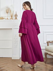 SHEIN Unity Đầm Plus Size Thắt lưng Xù phân lớp màu trơn Thanh lịch - Màu đỏ tím - Xem 2