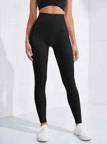 Yoga Basic Xà cạp tập luyện Liền mạch Thắt lưng rộng Điền kinh Quần tất - màu đen - Xem 2