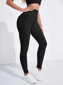 Yoga Basic Xà cạp tập luyện Liền mạch Thắt lưng rộng Điền kinh Quần tất - màu đen - Xem 5