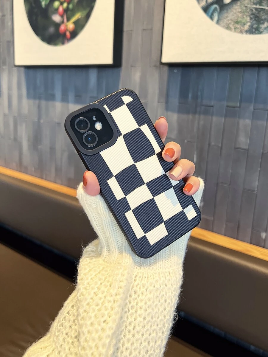 Checkered Phone Case - Black - View 1
