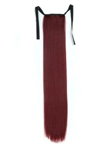 Natural Straight Ponytail Extension Clip In - 22 Inch Long Bandage Pony Tail Heat Resistant Synthetic Hairpiece For Women - Burgundy - View 1