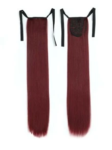 Natural Straight Ponytail Extension Clip In - 22 Inch Long Bandage Pony Tail Heat Resistant Synthetic Hairpiece For Women - Burgundy - View 3