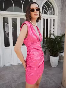 SHEIN BAE V領提花緊身洋裝