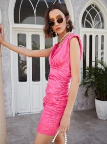 SHEIN BAE V領提花緊身洋裝