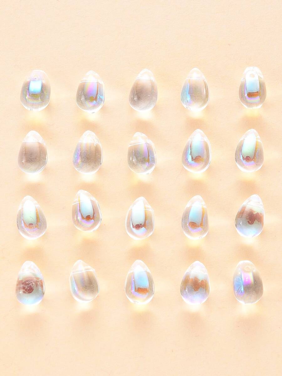 20pcs Transparent Spray Painted Glass Charms AB Color Plated Teardrop Clear AB DIY Water Drop Bead - Clear - View 1