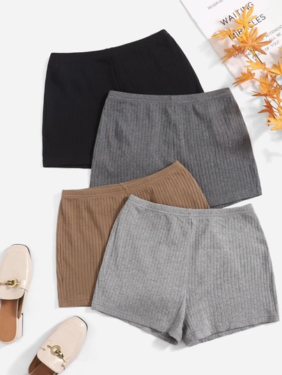 4 pezzi di completi estivi in costine a maglia a tinta unita, pantaloncini casual