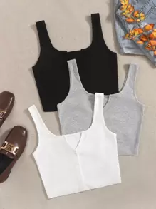 SHEIN EZwear 3pack Notch Neck Button Up Tank Top