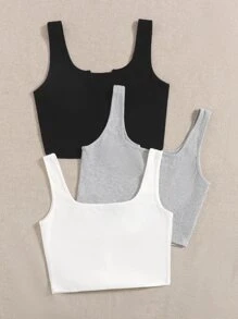 SHEIN EZwear 3pack Notch Neck Button Up Tank Top