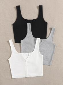 SHEIN EZwear 3pack Notch Neck Button Up Tank Top