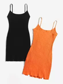 Muchica 2 Packs M-Slit Hem Rib-Knit Dress - Multicolor - View 2