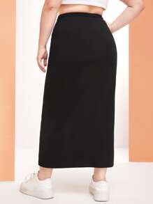 SHEIN Unity 大碼蝴蝶圖案開衩短裙 - 黑色 - 查看 2