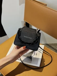 Túi đeo chéo Nữ Lá thư Chuỗi - màu đen - Xem 2