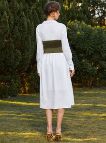 Modelyn Drop Shoulder Shirt Dress & Single Breasted Corset - Multicolor - View 2