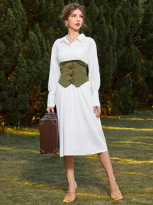 Modelyn Drop Shoulder Shirt Dress & Single Breasted Corset - Multicolor - View 3