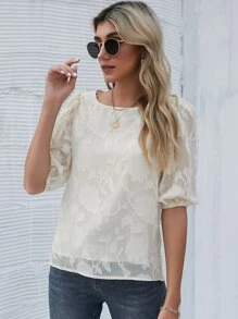 SHEIN LUNE Top de manga farol aplique - Beis - Ver 1