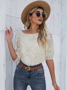 SHEIN LUNE Top de manga farol aplique - Beis - Ver 7