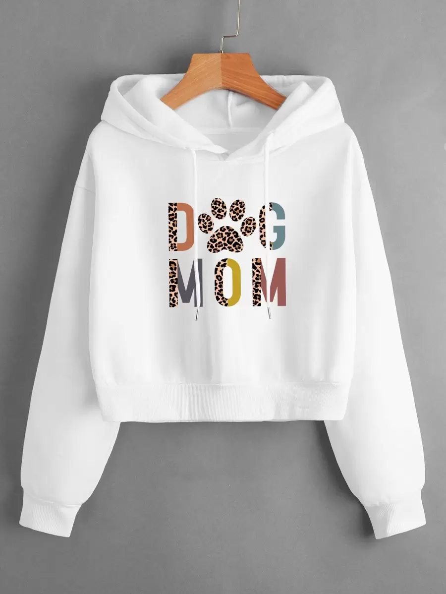 SHEIN EZwear Hoodie Chân & Đồ họa Chữ cái Thả vai Dây rút Lót nhiệt - trắng - Xem 1