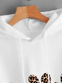 SHEIN EZwear Hoodie Chân & Đồ họa Chữ cái Thả vai Dây rút Lót nhiệt - trắng - Xem 3