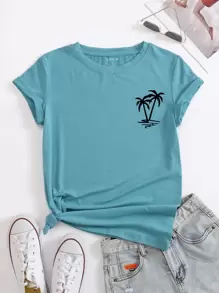 INAWLY Áo thun nữ Nhiệt đới Giải trí - Màu xanh Cadet - Xem 1