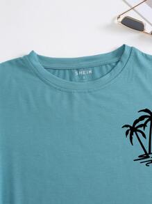 INAWLY Áo thun nữ Nhiệt đới Giải trí - Màu xanh Cadet - Xem 4