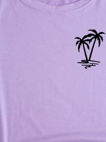 SHEIN VCAY Áo thun in hình cây cọ Áo thun họa tiết cho nữ - Màu Lilac Tím - Xem 4
