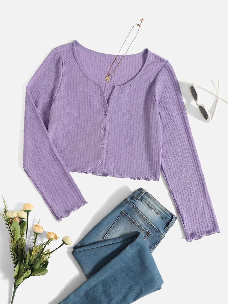 SHEIN EZwear Áo thun Plus size Xù nhỏ màu trơn Giải trí - Màu Lilac Tím - Xem 1
