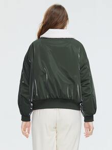 Plus Size Zipper Front Shearling Lined Padded Coat