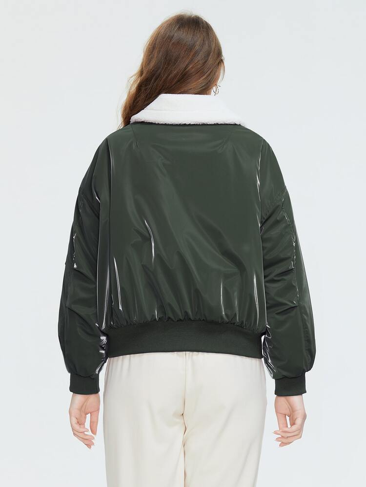 Plus Size Zipper Front Shearling Lined Padded Coat