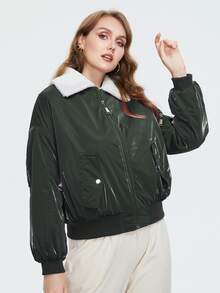 Plus Size Zipper Front Shearling Lined Padded Coat