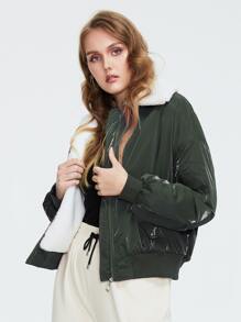 Plus Size Zipper Front Shearling Lined Padded Coat