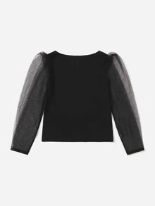 Plus Contrast Mesh Top - Black - View 2