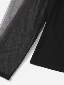 Plus Contrast Mesh Top - Black - View 5