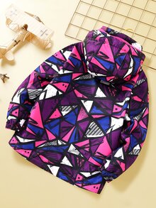 Girls Allover Geo Print Hooded Coat - Multicolor - View 2