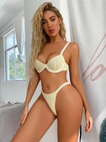 PetitDoll Contrast Lace Underwire Bra & Panty Lingerie Set, Kawaii - Yellow - View 4