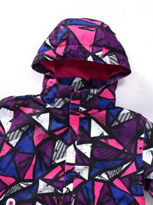 Girls Allover Geo Print Hooded Coat - Multicolor - View 3