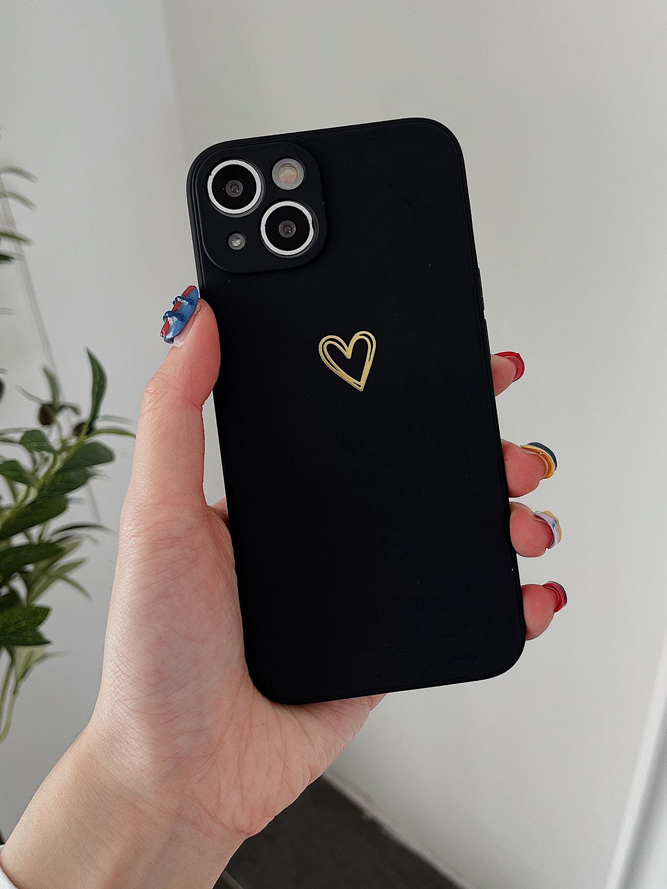 Heart Pattern Phone Case - Black - View 1