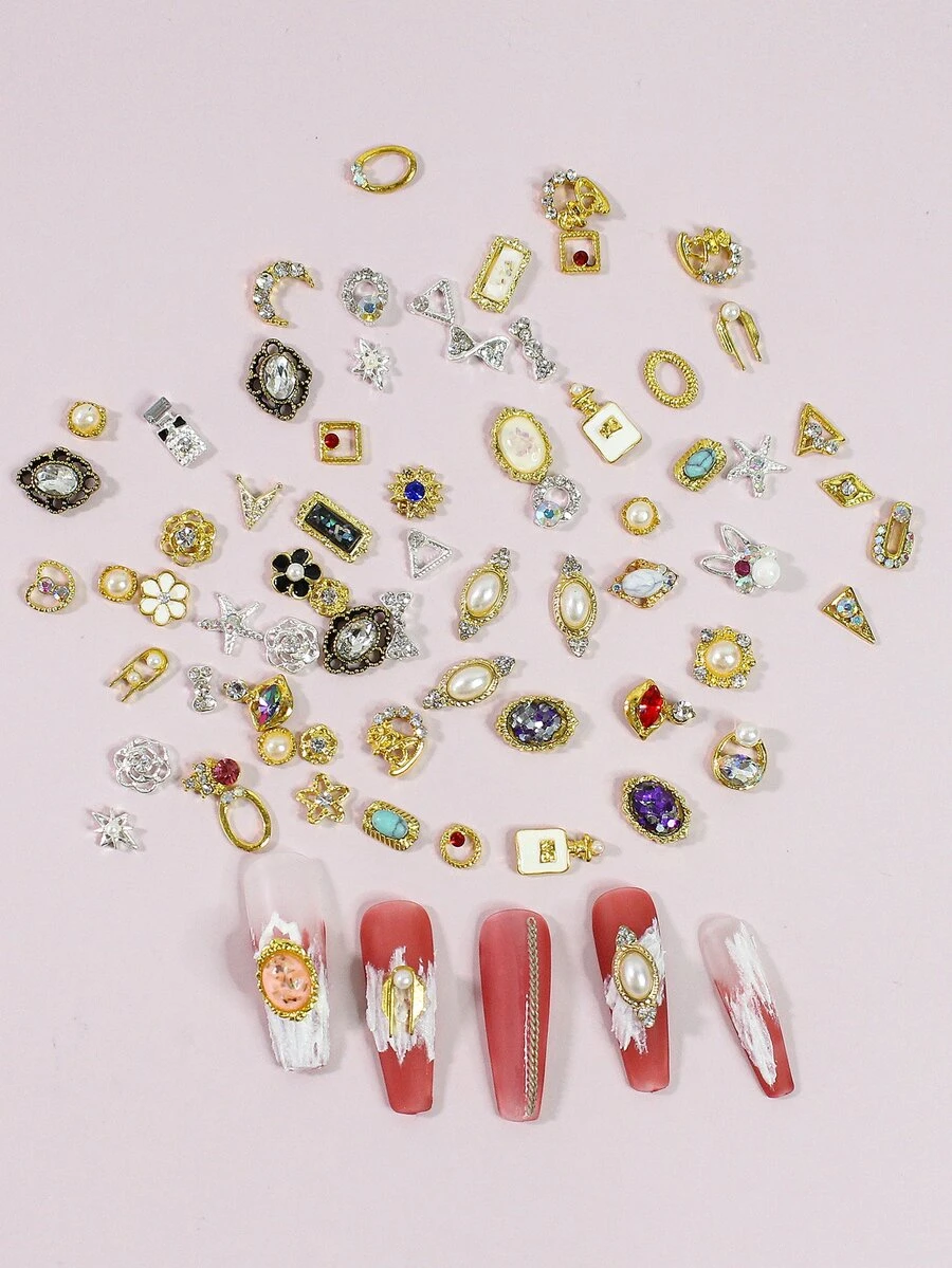 1 Hộp hỗn hợp mẫu trang trí nghệ thuật làm móng, phụ kiện làm móng, móng tay, mặt dây chuyền, đá quý làm móng - Nhiều màu - Xem 1