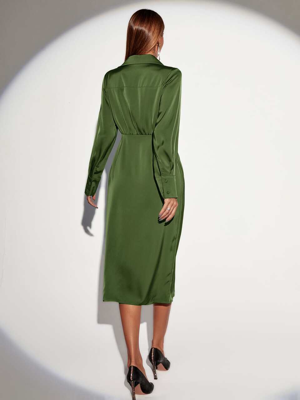 Ruched Split Thigh Satin Dress