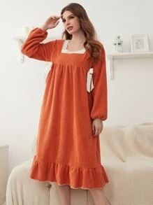 Váy ngủ & áo ngủ Nữ Nơ Bướm Tương phản ren Thắt nút màu trơn Dễ thương - trái cam - Xem 1