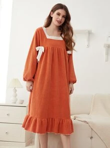 Váy ngủ & áo ngủ Nữ Nơ Bướm Tương phản ren Thắt nút màu trơn Dễ thương - trái cam - Xem 6