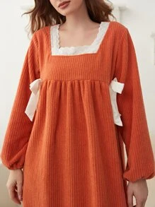 Váy ngủ & áo ngủ Nữ Nơ Bướm Tương phản ren Thắt nút màu trơn Dễ thương - trái cam - Xem 7