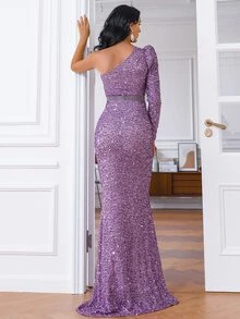 Missord Đầm Bất đối xứng Cắt ra Pha lê kim cương Dây kéo màu trơn Hấp dẫn - Màu Lilac Tím - Xem 2