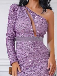 Missord Đầm Bất đối xứng Cắt ra Pha lê kim cương Dây kéo màu trơn Hấp dẫn - Màu Lilac Tím - Xem 6