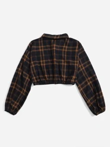 Muchica 落肩袖格子呢圖案短款襯衫 - 彩色 - 查看 2