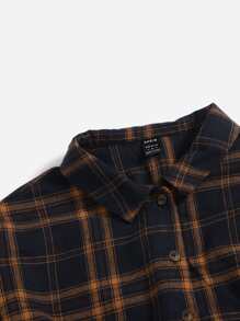 Muchica 落肩袖格子呢圖案短款襯衫 - 彩色 - 查看 4