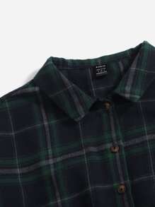 SHEIN EZwear 落肩袖格子呢圖案短款襯衫 - 彩色 - 查看 4