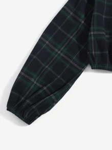 SHEIN EZwear 落肩袖格子呢圖案短款襯衫 - 彩色 - 查看 5