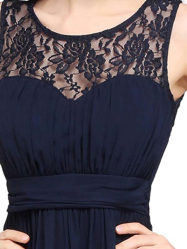 Babyonline Womens Sleeveless Lace Neckline Ruched Bust Evening Gown Bridesmaid Dress Babyonline Womens Sleeveless Lace Neckline Ruched Bust Evening Gown Bridesmaid Dress